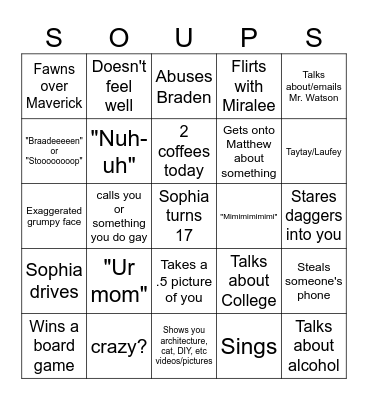 SOPHIA BINGO Card