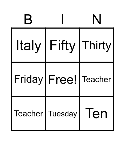 Untitled Bingo Card