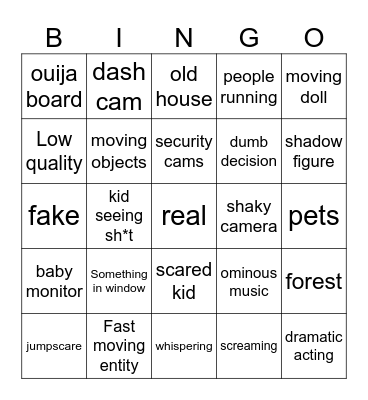 youtube horror bingo Card