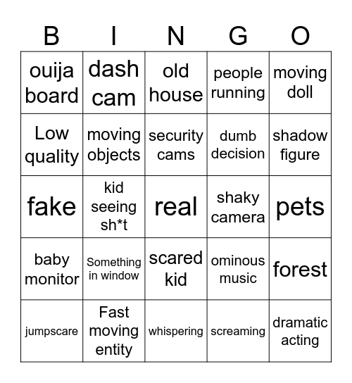 youtube horror bingo Card