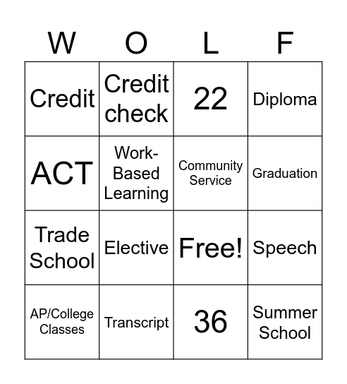 HS 101 Bingo Card