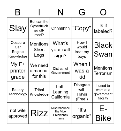 Daniel Bingo Card