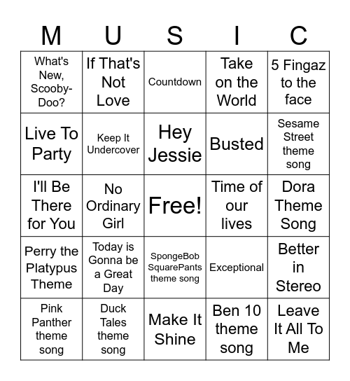 Childhood songsb Bingo Card