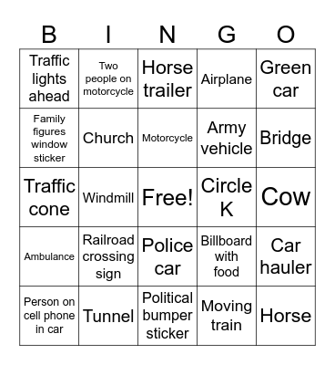 ROAD TRIP Bingo Card