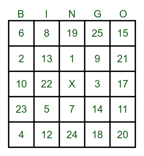 B I N G O Bingo Card