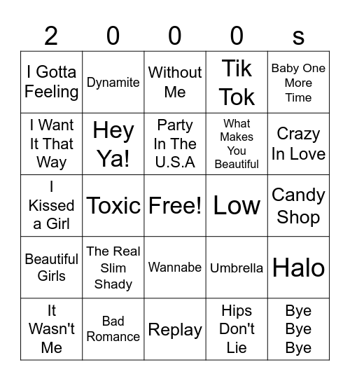 2000 Throwbacks Bingo Card