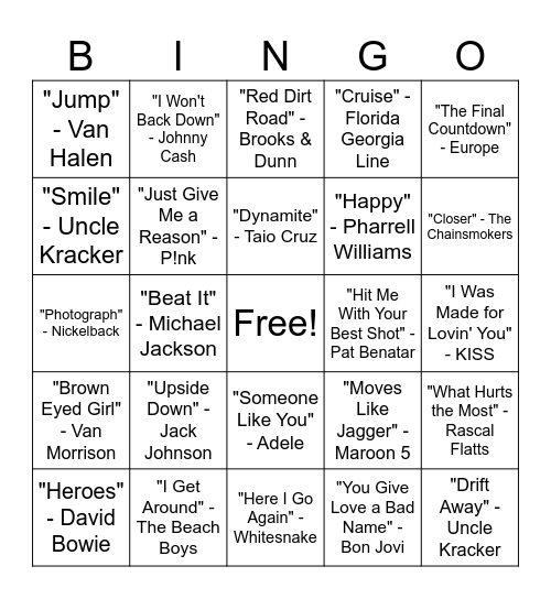 Music Bingo Round #2 Bingo Card