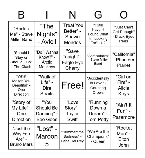 Music Bingo Round #4 Bingo Card