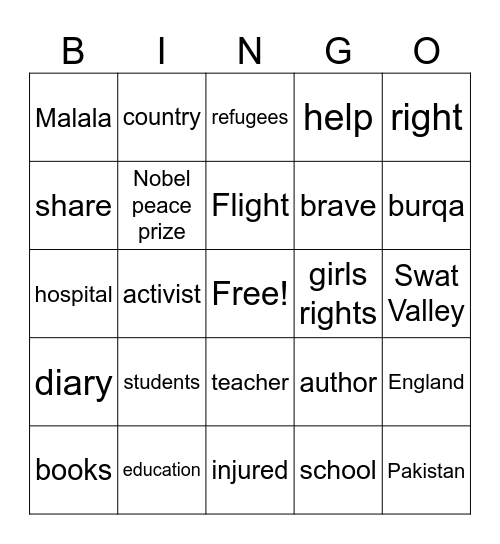 Malala Bingo Card