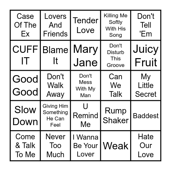 VIBE BINGO R&B Bingo Card