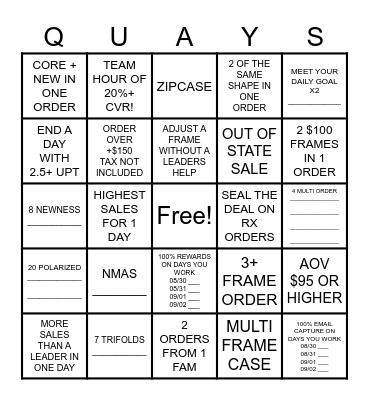 FIND YOUR QUAYS Bingo Card