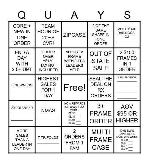 FIND YOUR QUAYS Bingo Card