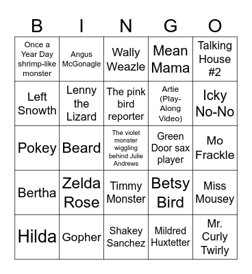 70 Years, 70 Muppets Bingo Card
