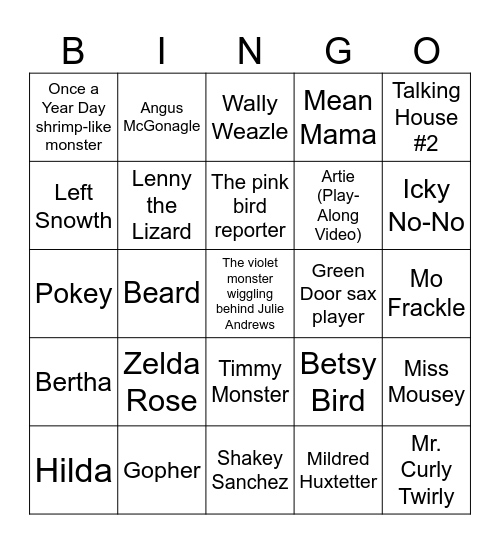 70 Years, 70 Muppets Bingo Card