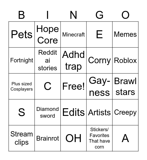 Tik tok bingo Card