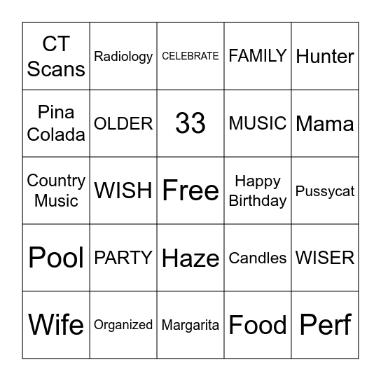 Morgan's Birthday Bingo Card