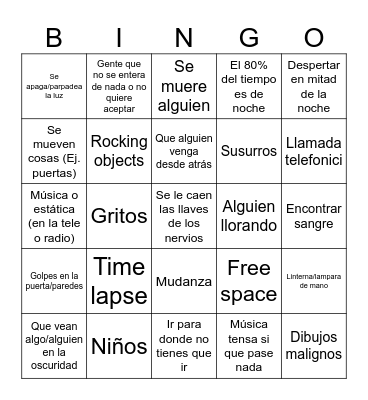 Pelis de terror bingo Card