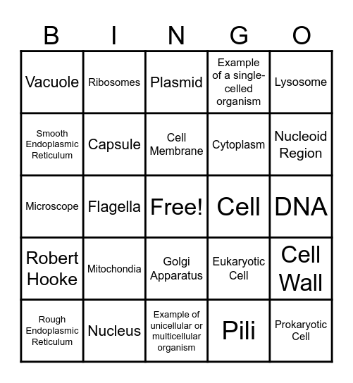 Introduction to Cells Bingo Card