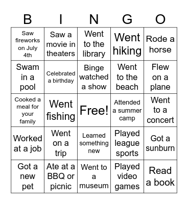 Summer Bingo Card