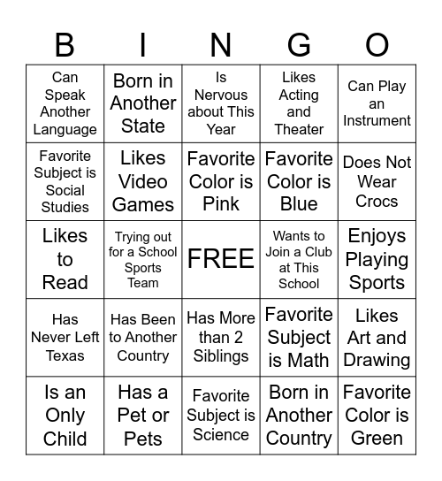 Ice Breaker! Bingo Card