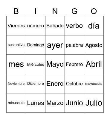 Word bingo Card