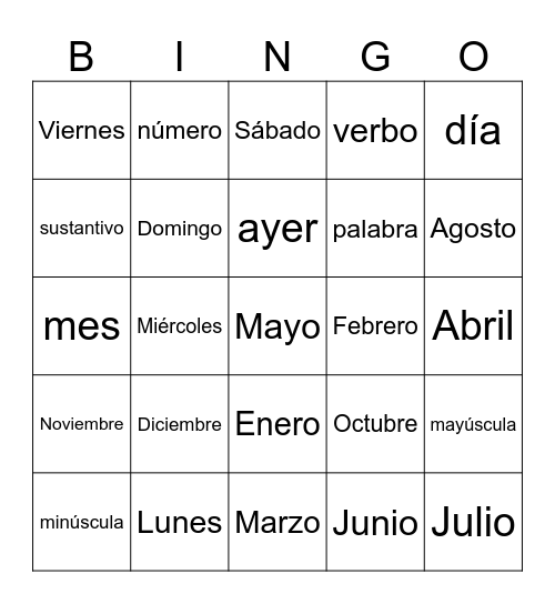 Word bingo Card