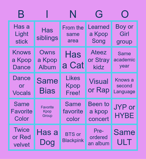 KXD Introduction Bingo Card