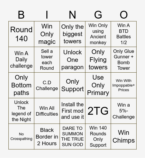 BTD6 Card Bingo Card