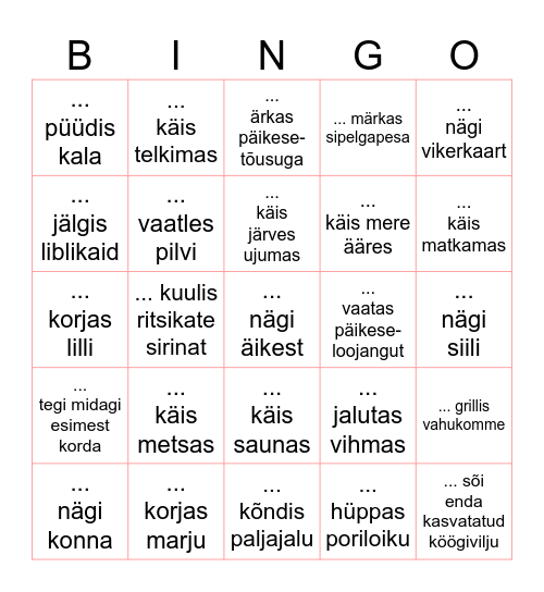 Suvevaheajalt tagasi! Bingo Card