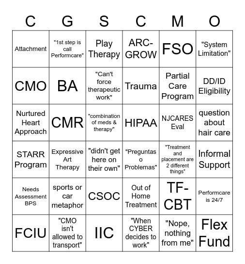 Bill Bingo Card