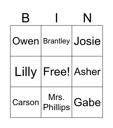 Name Bingo Card