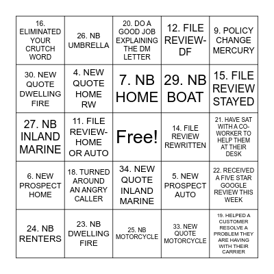 Brown & Brown VA Service BINGO Card