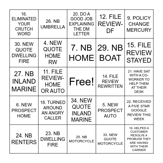 Brown & Brown VA Service BINGO Card