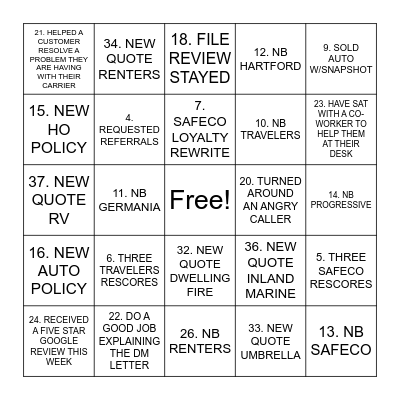 Brown & Brown VA File Review BINGO Card