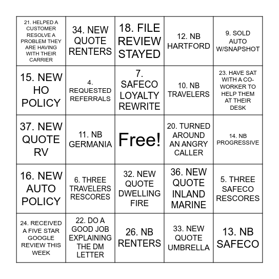 Brown & Brown VA File Review BINGO Card