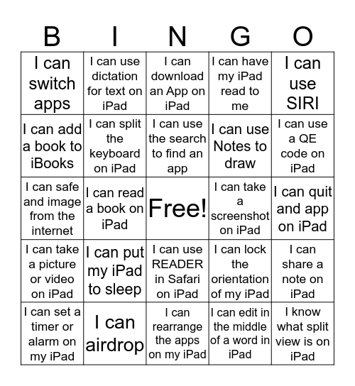 iPad Bingo Card