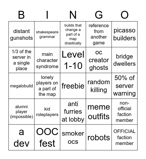 ATF Wintertide Bingo Card