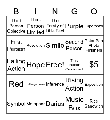 7th Grade English Bingo Card