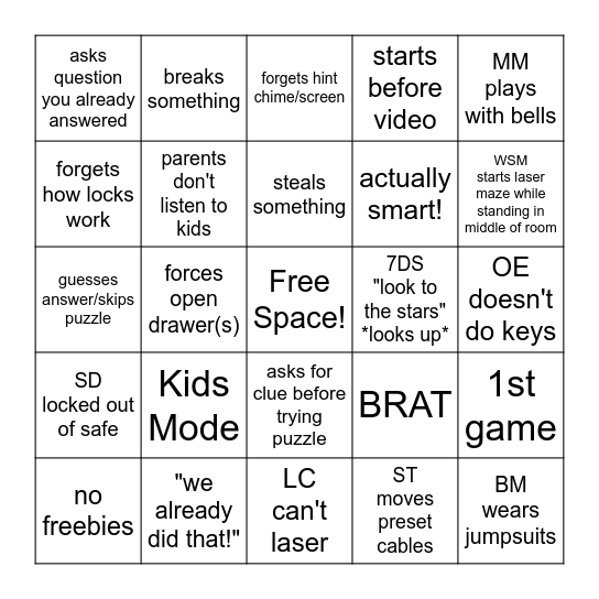 Game Master Bingo Card