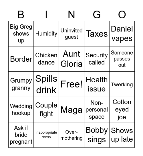 Wallace Wedding Bingo Card