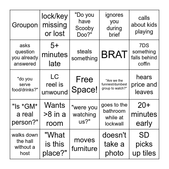 Host Bingo Card