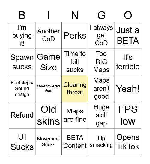 Whitey Beta Review Bingo Card