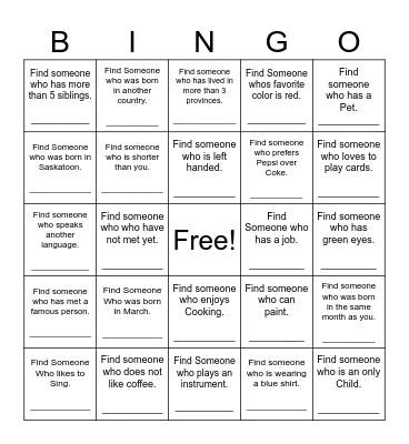 Find Someone Who Bingo Card