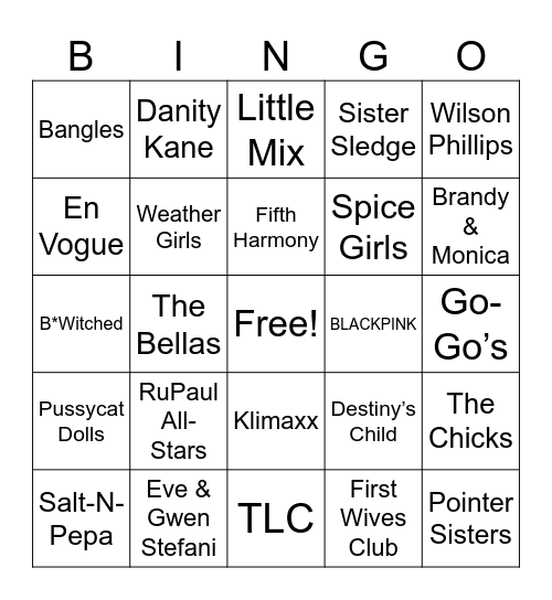 GIRL GROUPS Bingo Card