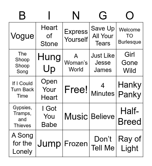 CHER VS MADONNA Bingo Card