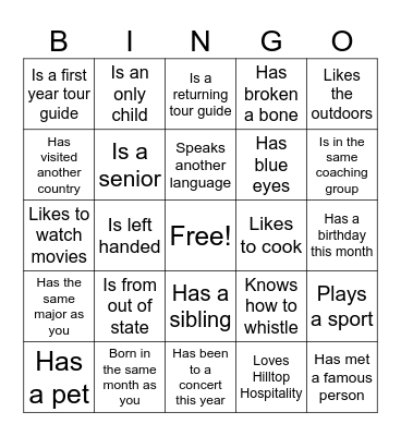 Orientation Bingo Card