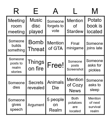 END OF REALM BINGO Card
