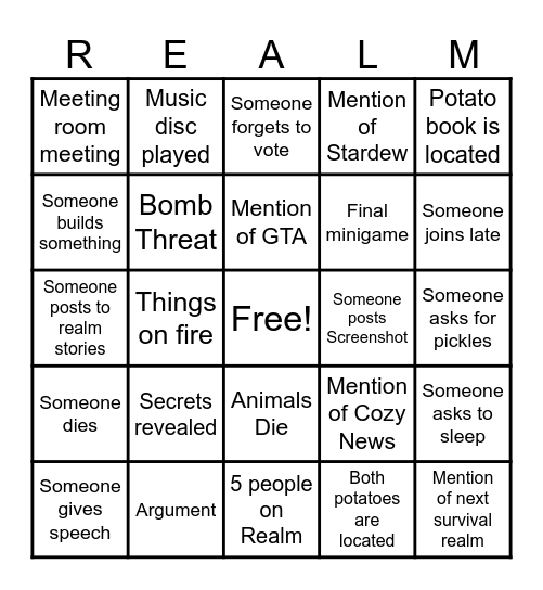 END OF REALM BINGO Card