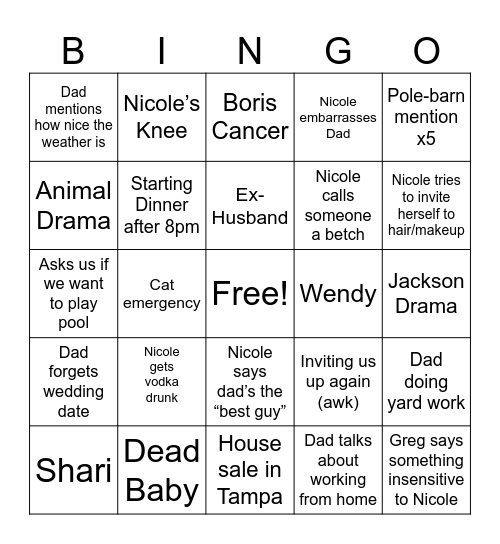 Georgia Trip Bingo Card