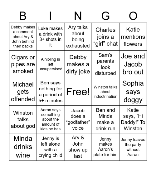 Krieter Cookout Bingo Card